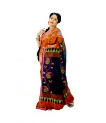 Flowery Orange Indian Traditional Ghicha Handloom Silk Saree DSC0445